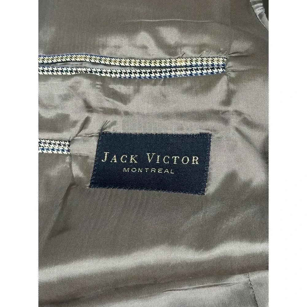 Jack Victor Mens Tan Houndstooth Plaid Blazer 41S Silk Wool E Thomas Fabric EUC